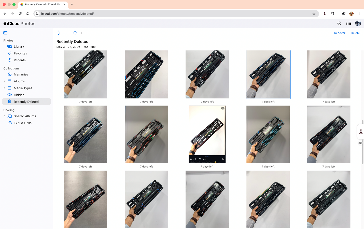 Select the files you want to restore and click Recover